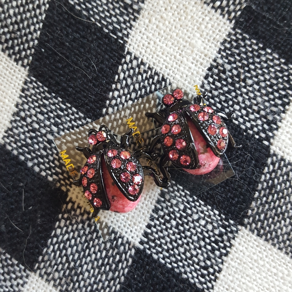Twin hot PINK beetle pin.